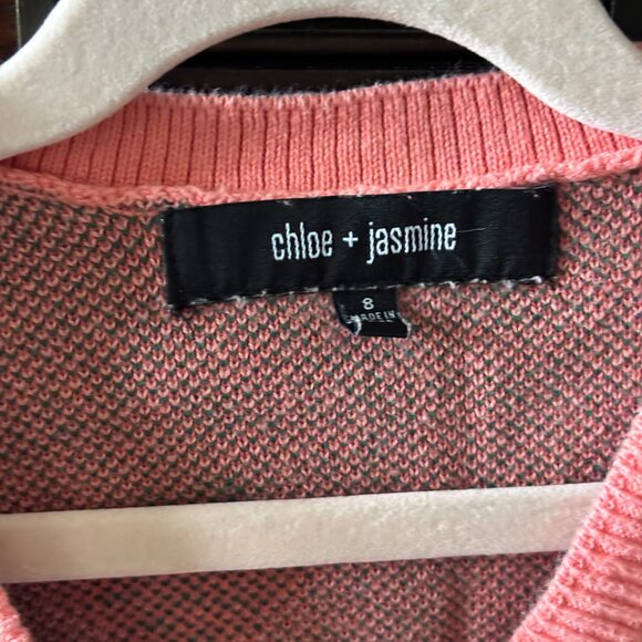 Chloe + Jamine knit strawberry v neck button down cardigan sweater in size 8 - Picture 3 of 4